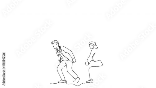 Wallpaper Mural Hand-Drawn One-Line Animation of Businessman and Businesswoman Carrying Large Bag of Money, Minimalist Line Art, Continuous Outline Drawing, Concept of Financial Success and Partnership Torontodigital.ca