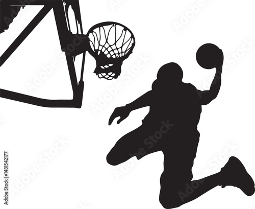 Dynamic Basketball Dunk: Silhouette Action Shot