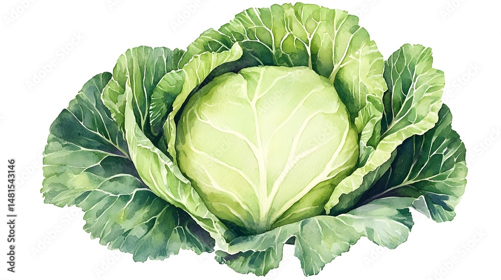 Fototapeta premium Detailed illustration of a fresh head of cabbage.