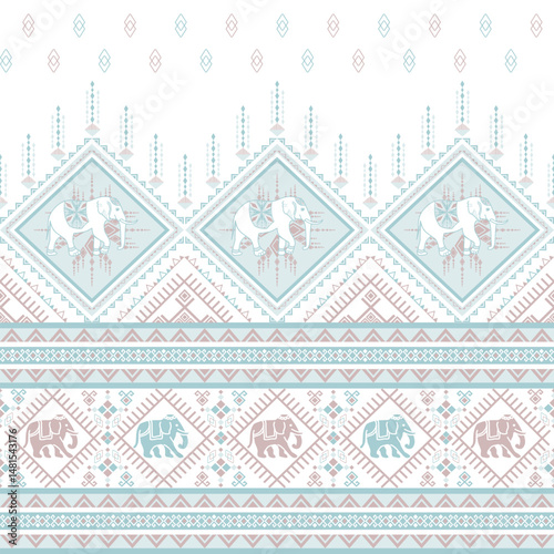 popular elephant pattern in asian style this elephant graphic is fashionable in thailand india and south east asia and this elephant and baby elephant can be for textile industry and any package