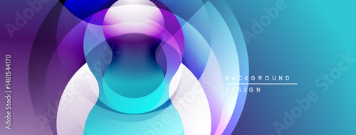 Abstract flowing shapes create vibrant, dynamic background. Purple, blue hues blend seamlessly, forming circular patterns. Modern design element.