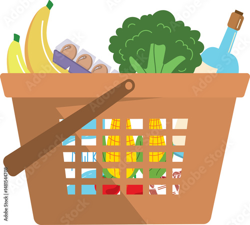 Household Food Supplies in a Grocery Shopping Basket