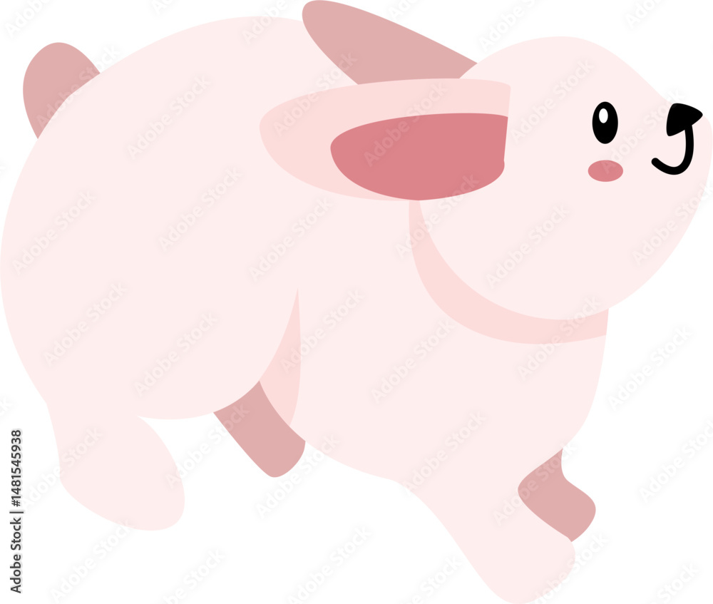 Naklejka premium Stylized Pink Rabbit, Simple Cartoon Illustration, Running.