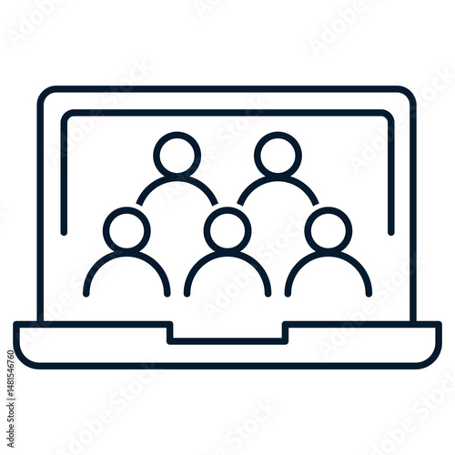 Concept video conference, stream. Vector linear icon isolated on white background.