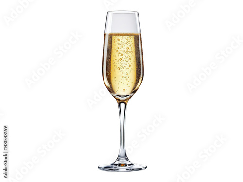 Elegant champagne glass with bubbles sparkling festive drink new bar wine on transparent background
