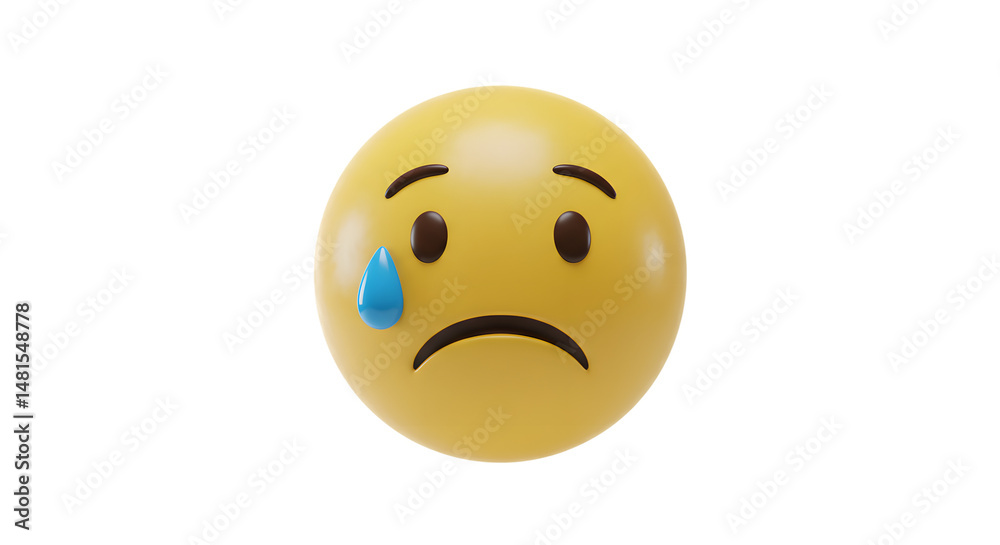 Sad Face Emoji with a Single Tear on a White Background Sad Face Emoji with a Single Tear on a White Background