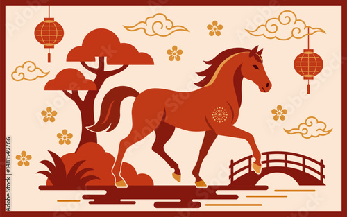 Happy Chinese new year 2026 horse Zodiac sign on color background