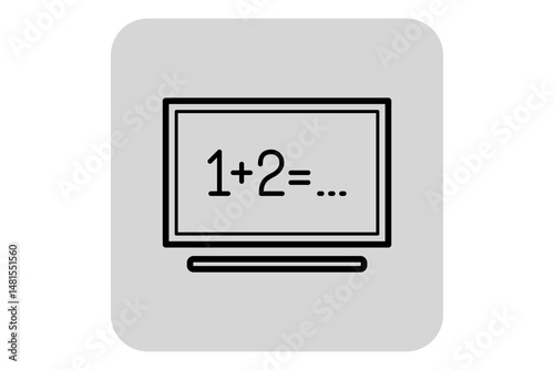 Simple line icon of educational concept in mathematics. Computer screen displaying basic arithmetic equation involving addition, suitable for learning