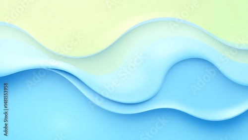 Wallpaper Mural 3D abstract horizontal background, pastel lime green and sky blue, wavy line elements, clean retro vector, soft shading Torontodigital.ca