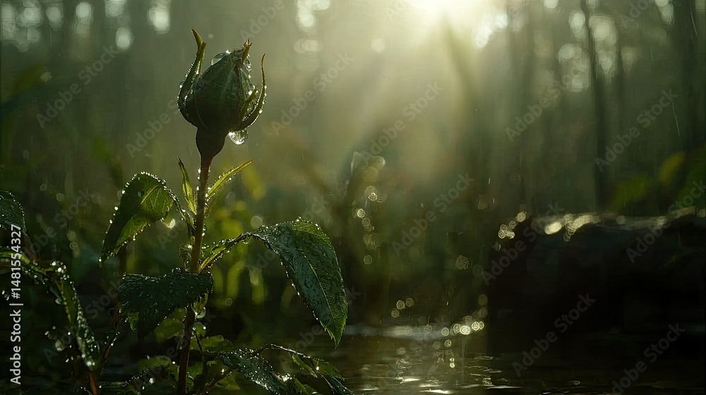 Fototapeta premium A close up of a plant bud surrounded by soft light