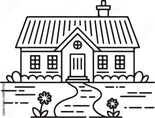 House design sketch icon with a building roof and window symbol