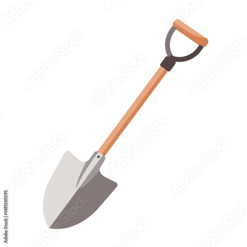 Gardening shovel with wooden handle on white background 