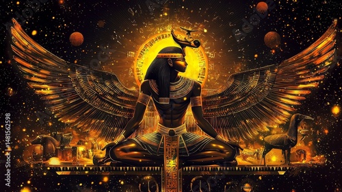 Illustration capturing the essence of Ra in a cosmic setting.
