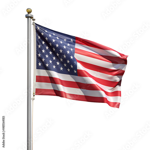 Transparent USA Flag Attached To A Pole No Shadow