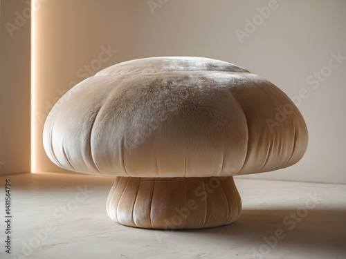 Mushroom Ottoman: A captivating interior design element, this ottoman, shaped like a mushroom, evokes a sense of whimsy and comfort, the soft, plush surface inviting relaxation.