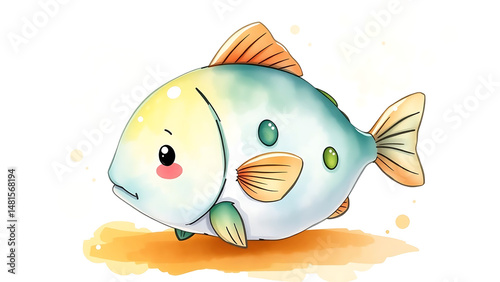Cute Watercolor Illustration of Adorable Fluffy Kid Cod Doll with Soft Watercolor Background Perfect for Kids and Nursery Decor