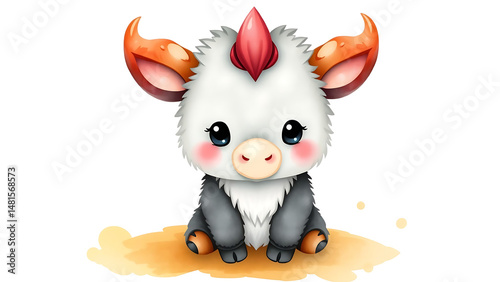 Cute Watercolor Illustration of Adorable Fluffy Kid Gnu Doll with Soft Watercolor Background Perfect for Kids and Nursery Decor