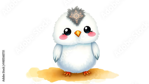 Cute Watercolor Illustration of Adorable Fluffy Kid Coot Doll with Soft Watercolor Background Perfect for Kids and Collectors
