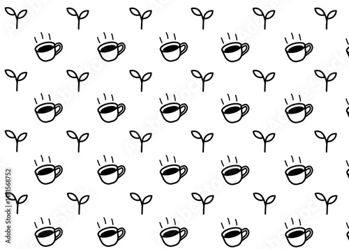 A Leaf and tea drink illustration pattern with white background, drink packaging, menu illustration hand drawn print ads, drink business, cafe