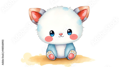 Cute Watercolor Illustration of Adorable Fluffy Kid Booby Doll with Soft Watercolor Background Perfect for Kids Art and Nursery Decor