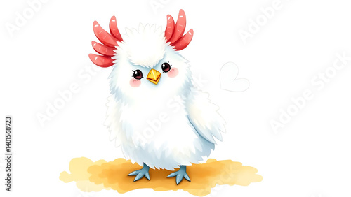 Cute Watercolor Illustration of Adorable Fluffy Kid Wigeon Doll with Soft Watercolor Background