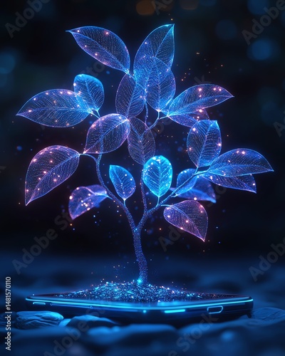 Obraz na płótnie digital representation of vibrant tree sprouting from smartphone w salonie