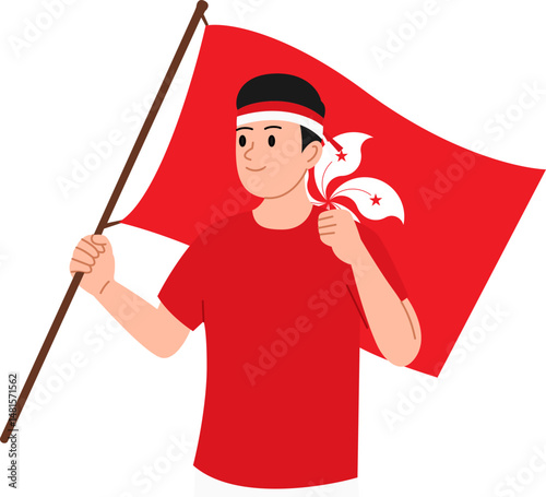 Young man holding the Hong Kong flag