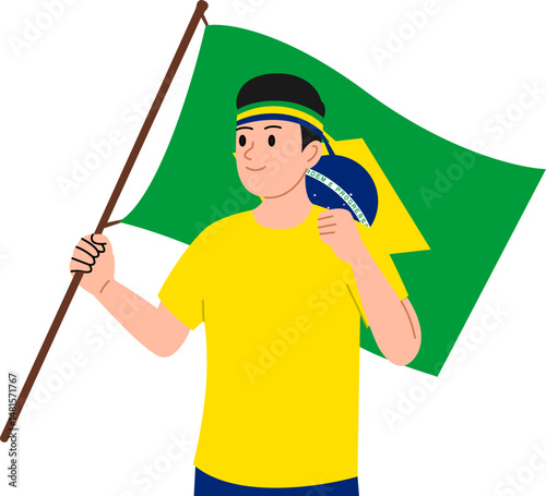 Young man holding the Brazil flag