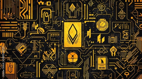 Design elements resembling an ancient alien language.
