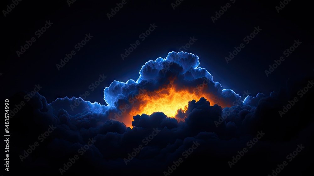 Fototapeta premium Brilliant orange light glows from within dark cloud formations