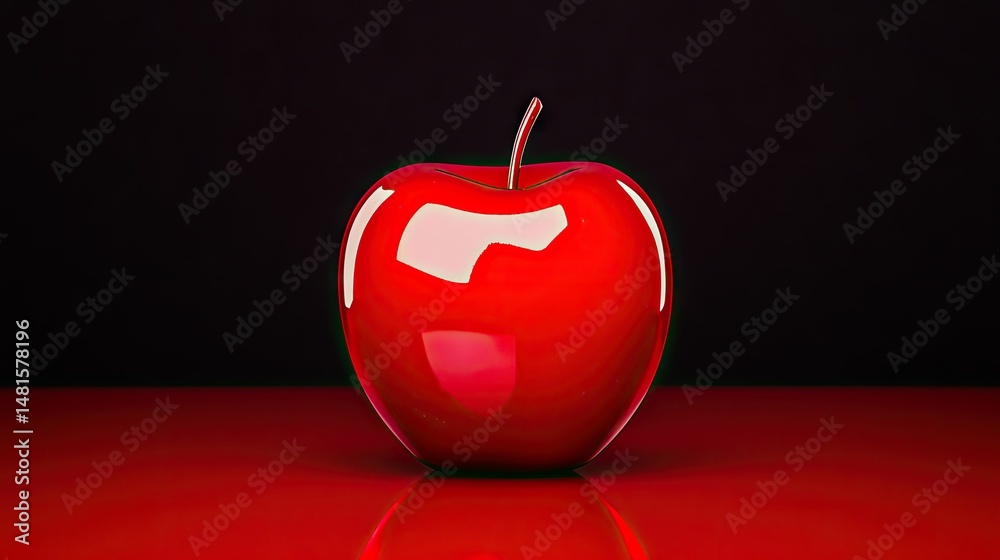 Obraz premium A shiny red apple is reflected upon a red surface