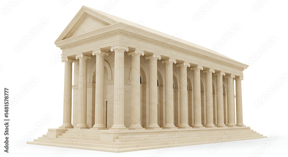 Fototapeta premium Classical Architecture Building with Columns on White Background