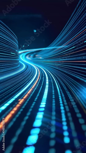 A vivid digital background featuring high-speed 5g transmission lines and a dynamic flow of data. The design highlights connectivity and advanced technology with glowing patterns.