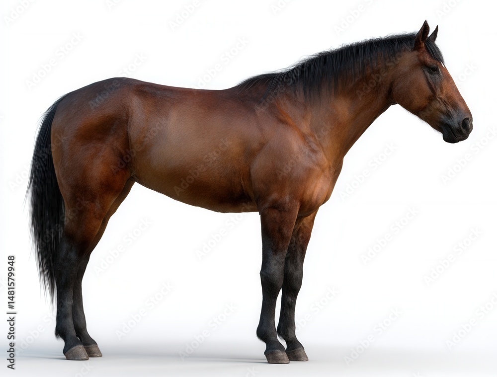 Obraz premium Majestic brown horse with a flowing black mane showcases elegance in a stunning side perspective