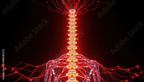 Glowing network human body anatomy, technology, red