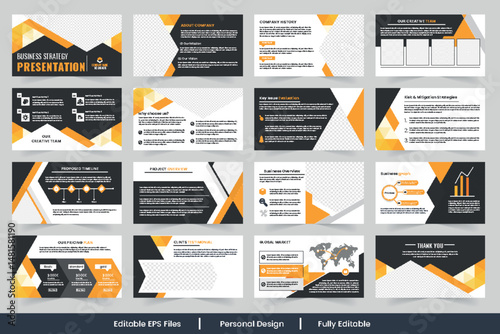 Creative business presentation slides template design set,  project strategy layout showcases design and service  presentation template