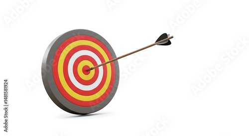 Arrow Hitting Center of Target Isolated on White Background