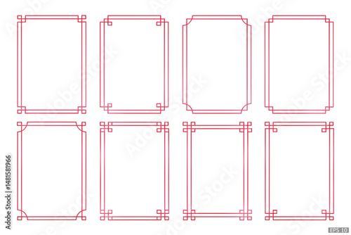 Simple red geometric frames are isolated on white background. Luxury red borders for invitations, luxury templates, and decorative patterns. Chinese border design. 3D vector illustration.