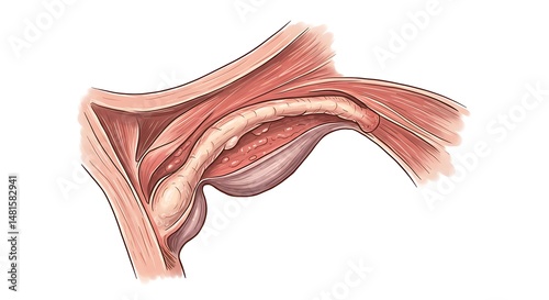 Anatomical Illustration Showing Groin Anatomy and Musculature