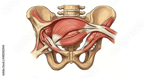 Pelvic Bone Anatomy with Muscles and Ligaments Medical Illustration