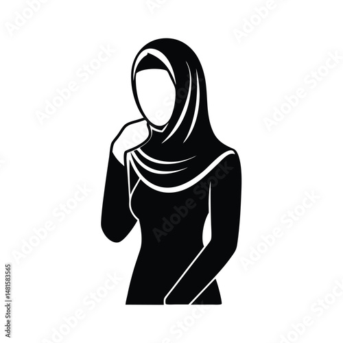 Elegant black and white silhouette of a woman wearing a hijab reflecting islamic culture and fashion
