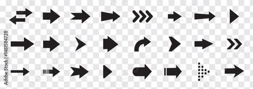 Arrows set icon in black color. Arrow vector collection . Vector illustration. Modern and simple arrows. Isolated background.