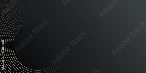 Abstract gold circle lines on dark background. Geometric stripe line art design. Modern luxury template. Suit for presentation, banner, cover, web, flyer, poster, brochure.