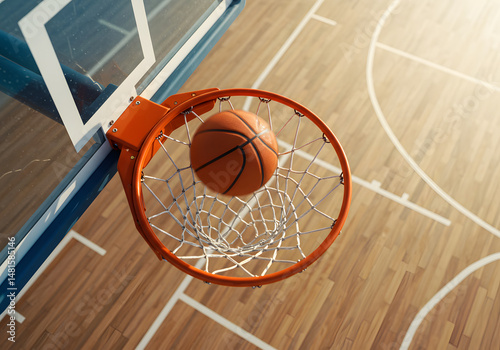 Basketball going through hoop
