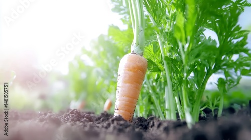 Freshly grown carrot in garden soil: harvesting organic vegetables healthy eating and homegrown food concept agriculture and gardening image 