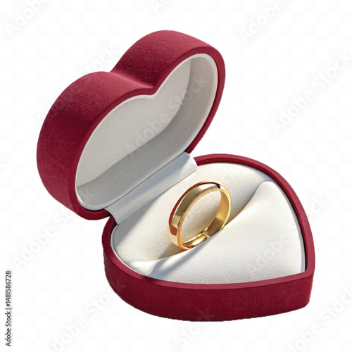 beautiful shiny gold wedding ring with red box in love style isolated on transparent background
