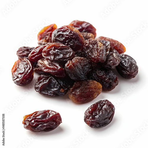 organic dried raisins on white background