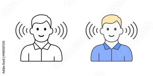 Active listening icon – person with sound waves from ear, representing mindful communication, empathy, and focused listening in conversations.