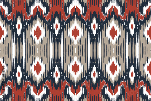 Ikat geometric ornament with diamonds. Ikkat. Seamless pattern. Aztec style. Tribal ethnic vector texture. Folk embroidery, Indian, Scandinavian, Gypsy, Mexican, African rug, wallpaper.
