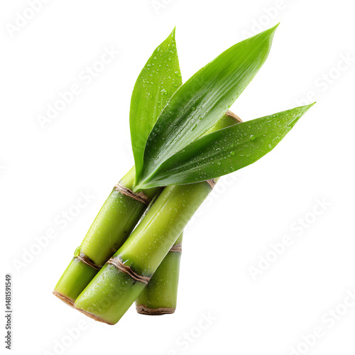 Fresh sugarcane stalks with vibrant green leaves, depicting natural beauty and freshness